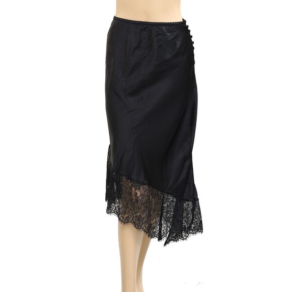By Anthropologie Foral Lace Midi Skirt Asymmetrical Pull-on Black L NWD 281672 - Picture 1 of 6